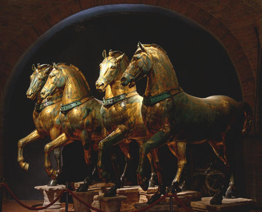 “Horses of Saint Mark.” Bronze. Attributed to the Greek sculptor Lysippos, 4th century BCE."> Venice, Basilica of St. Mark